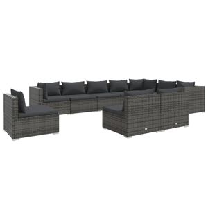 vidaXL 10 Piece Garden Lounge Set with Cushions Poly Rattan Grey