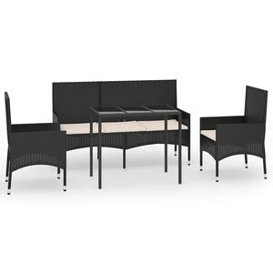 vidaXL 4 Piece Garden Lounge Set with Cushions Black Poly Rattan