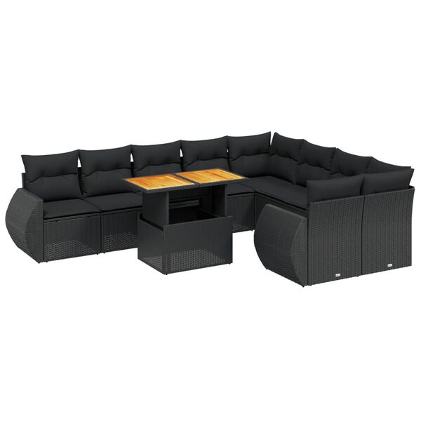 vidaXL 10 Piece Garden Sofa Set with Cushions Black Poly Rattan