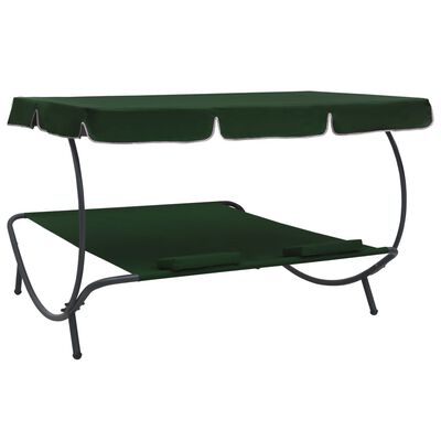 vidaXL Outdoor Lounge Bed with Canopy and Pillows Green