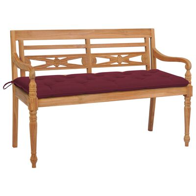 vidaXL Batavia Bench with Wine Red Cushion 150 cm Solid Teak Wood