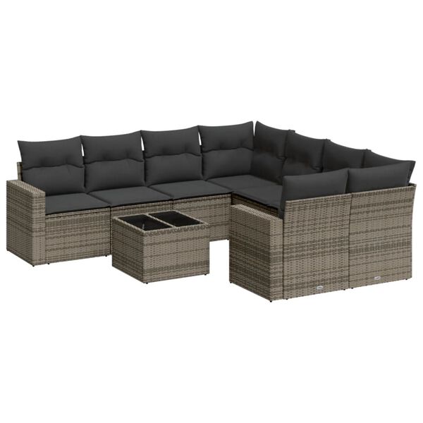 vidaXL 9 Piece Garden Sofa Set with Cushions Grey Poly Rattan