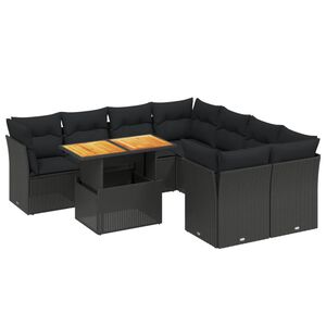 vidaXL 9 Piece Garden Sofa Set with Cushions Black Poly Rattan