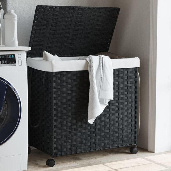 vidaXL Laundry Basket with Wheels Black 60x35x60.5 cm Rattan