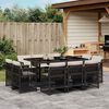 vidaXL 11 Piece Garden Dining Set with Cushions Black Poly Rattan