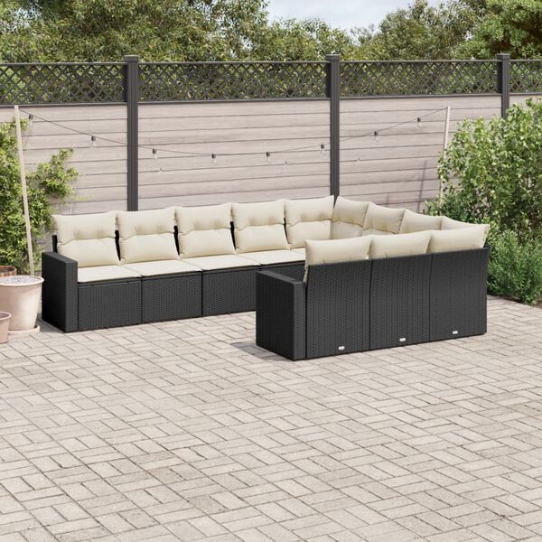 vidaXL 10 Piece Garden Sofa Set with Cushions Black Poly Rattan