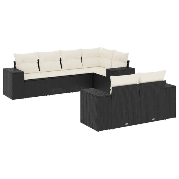 vidaXL 7 Piece Garden Sofa Set with Cushions Black Poly Rattan