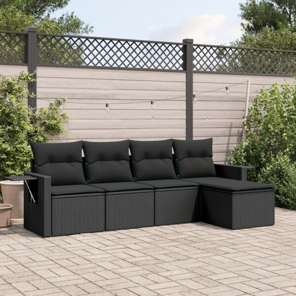 vidaXL 5 Piece Garden Sofa Set with Cushions Black Poly Rattan
