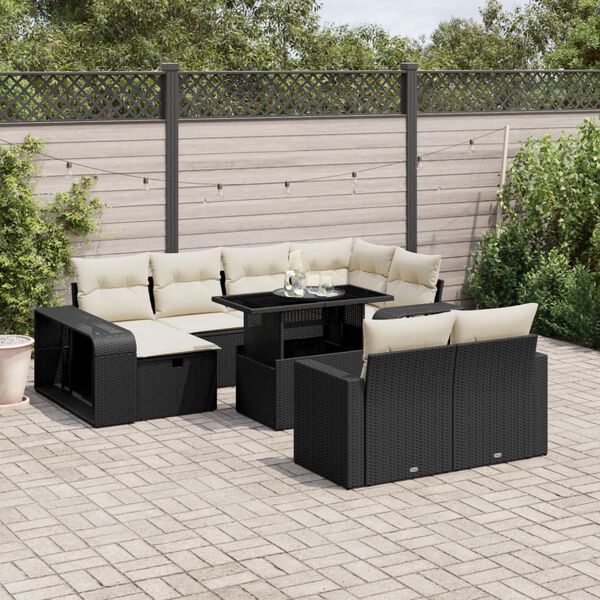 vidaXL 11 Piece Garden Sofa Set with Cushions Black Poly Rattan