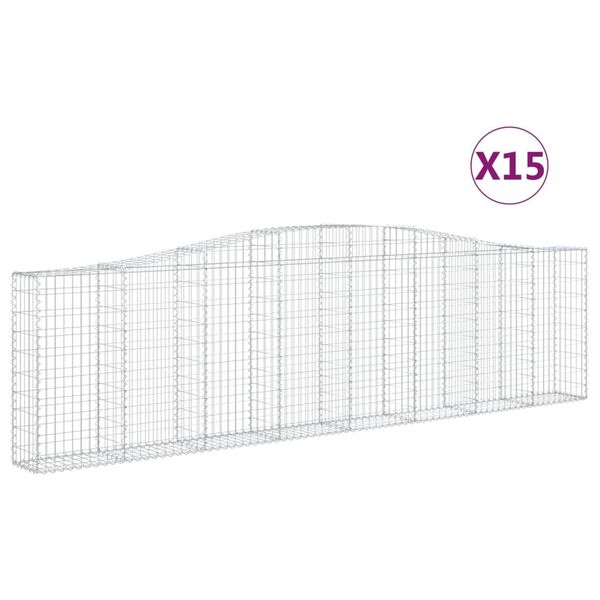 vidaXL Arched Gabion Baskets 15 pcs 400x30x100/120 cm Galvanised Iron
