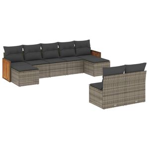 vidaXL 9 Piece Garden Sofa Set with Cushions Grey Poly Rattan