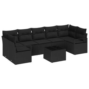 vidaXL Garden Sofa Set 8 pcs Black Poly Rattan and Steel and Glass
