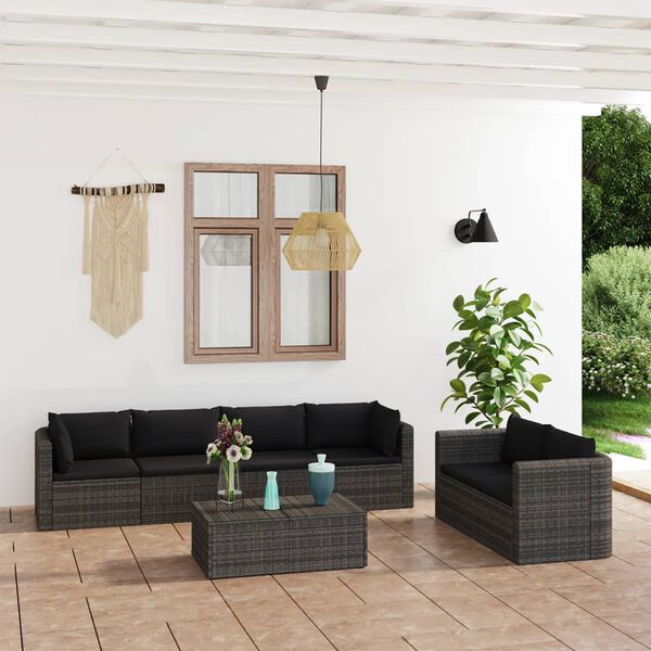 vidaXL 7 Piece Garden Lounge Set with Cushions Poly Rattan Grey