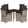 vidaXL 5 Piece Garden Dining Set with Cushions Grey Poly Rattan