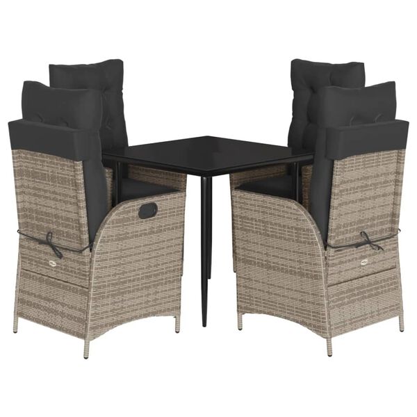 vidaXL 5 Piece Garden Dining Set with Cushions Grey Poly Rattan