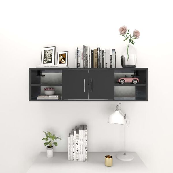 vidaXL Wall Shelf High Gloss Grey 102x30x29 cm Engineered Wood