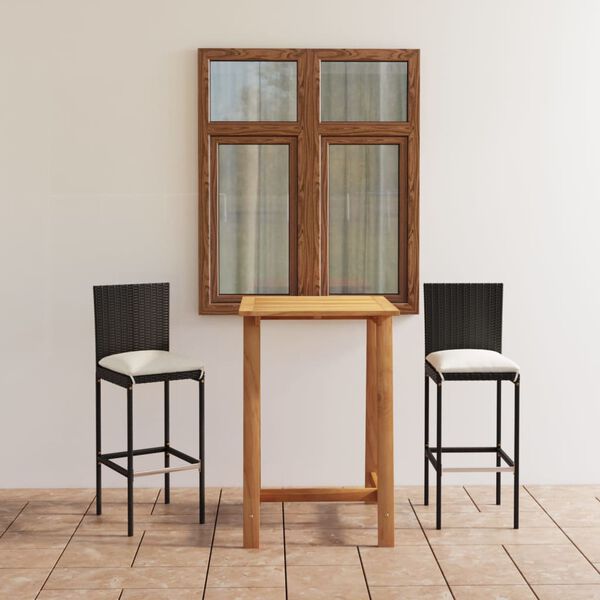 vidaXL 3 Piece Garden Bar Set with Cushions Black