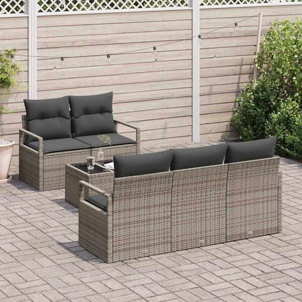 vidaXL Garden Sofa Set with Cushion 6 pcs Grey Poly Rattan