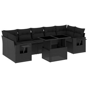 vidaXL 8 Piece Garden Sofa Set with Cushions Black Poly Rattan