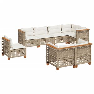 vidaXL 8 Piece Garden Sofa Set with Cushions Beige Poly Rattan