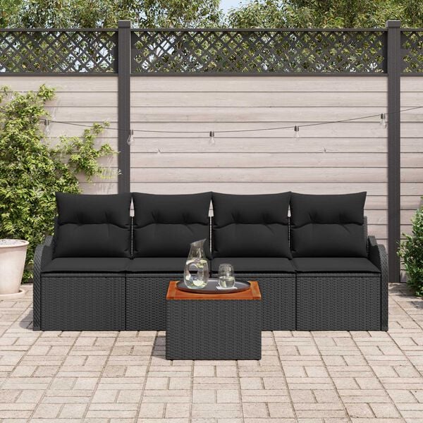 vidaXL Garden Sofa Set with Storage 5 pcs Black Poly Rattan