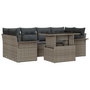 vidaXL Garden Sofa Set with Cushion 7 pcs Grey Poly Rattan