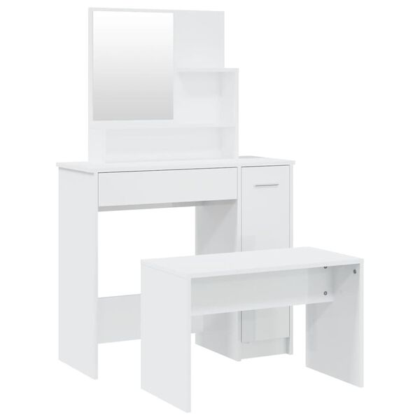 vidaXL Dressing Table Set High Gloss White 86.5x35x136 cm