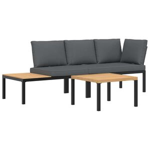 vidaXL 3 Piece Garden Sofa Set with Cushions Black Aluminium