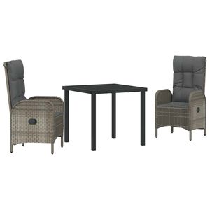 vidaXL Garden Dining Set 3 pcs Grey Poly Rattan