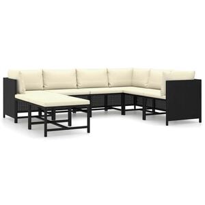 vidaXL 8 Piece Garden Lounge Set with Cushions Poly Rattan Black