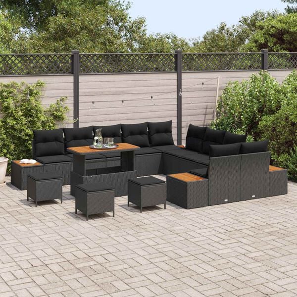 vidaXL Garden Sofa Set 14 pcs Black Poly Rattan