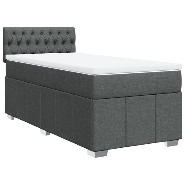 vidaXL Box Spring Bed with Mattress Dark Grey King Single Fabric