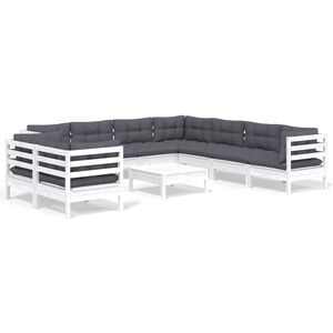vidaXL 10 Piece Garden Lounge Set with Cushions White Solid Pinewood