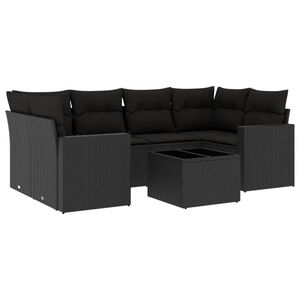 vidaXL 7 Piece Garden Sofa Set with Cushions Black Poly Rattan