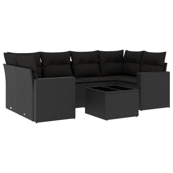 vidaXL 7 Piece Garden Sofa Set with Cushions Black Poly Rattan