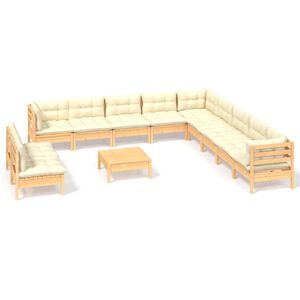 vidaXL 12 Piece Garden Lounge Set with Cream Cushions Solid Pinewood