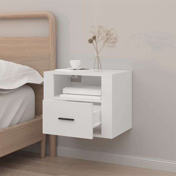vidaXL Wall-mounted Bedside Cabinet White 50x36x40 cm