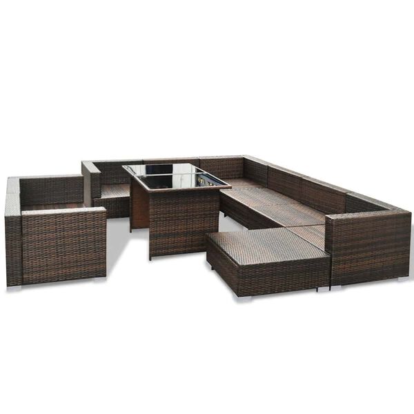vidaXL 10 Piece Garden Lounge Set with Cushions Poly Rattan Brown