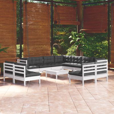 vidaXL 12 Piece Garden Lounge Set with Cushions White Solid Pinewood