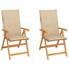 vidaXL Folding Chairs 2 pcs with Beige Cushions Solid Teak Wood