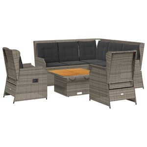vidaXL 6 Piece Garden Lounge Set with Cushions Grey Poly Rattan