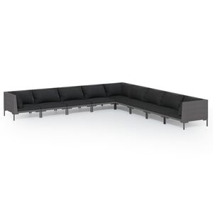 vidaXL 9 Piece Garden Lounge Set with Cushions Poly Rattan Dark Grey