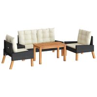 vidaXL 4 Piece Garden Lounge Set with Cushions Poly Rattan&Solid Wood
