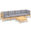 vidaXL 5 Piece Garden Lounge Set with Grey Cushions Solid Pinewood