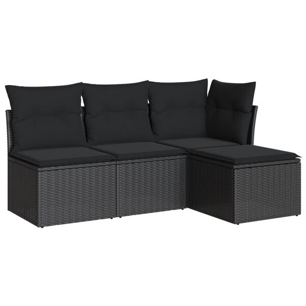 vidaXL 4 Piece Garden Sofa Set with Cushions Black Poly Rattan