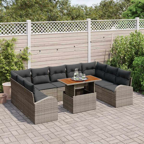 vidaXL Garden Sofa Set with Storage 10 pcs Grey Poly rattan