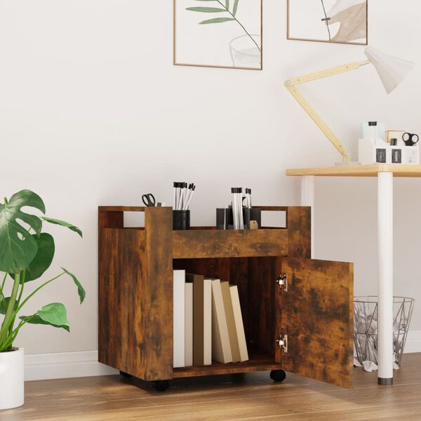 vidaXL Desk Trolley Smoked Oak 60x45x60 cm Engineered Wood