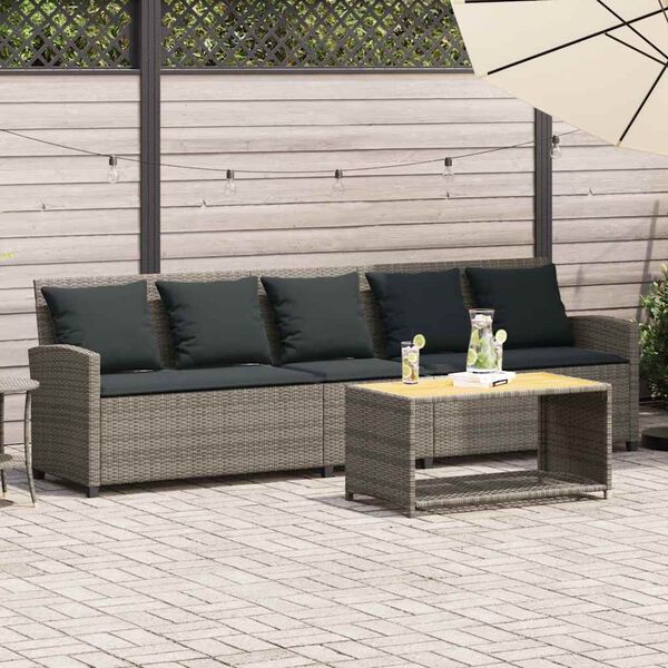 vidaXL Garden Sofa 5-Seater with Cushions Grey Poly Rattan