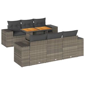 vidaXL 7 Piece Garden Sofa Set with Cushions Grey Poly Rattan