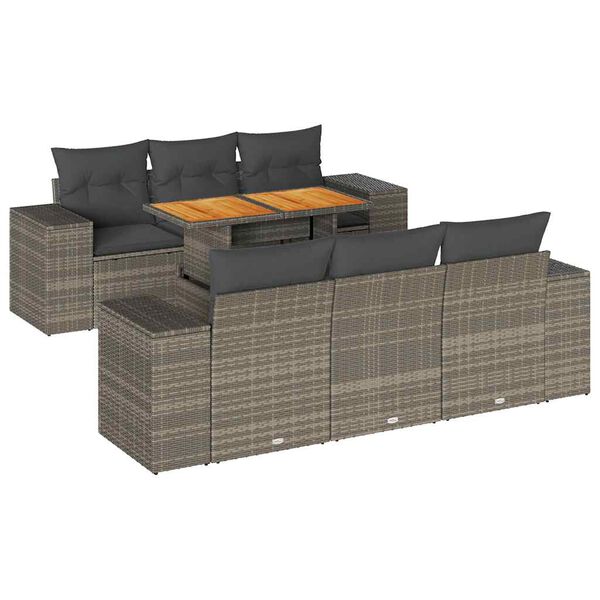 vidaXL 7 Piece Garden Sofa Set with Cushions Grey Poly Rattan